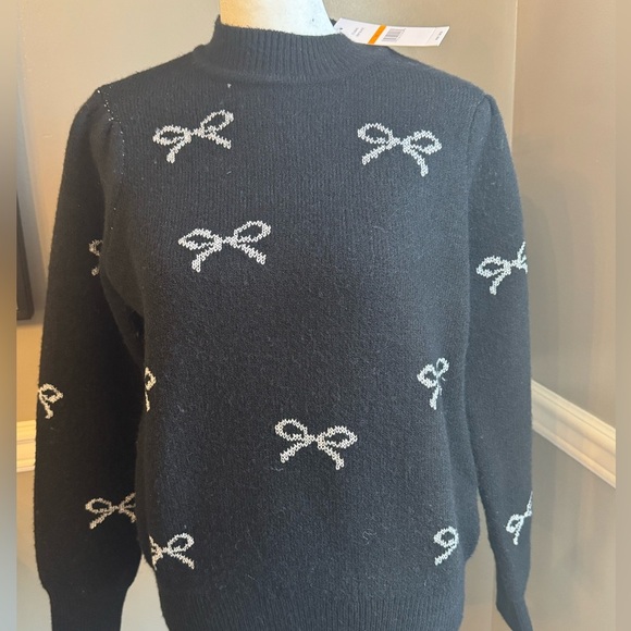NWT Nanette Lepore Sweater Womens Bows Black Pullover Small - Picture 3 of 8